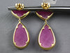 33.0CT DIAMOND & AAA SLICED RUBY 14KT YELLOW GOLD 3D TEAR DROP HANGING EARRINGS
