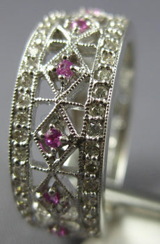 WIDE .80CT DIAMOND & AAA PINK SAPPHIRE 18KT WHITE GOLD ETERNITY ANNIVERSARY RING