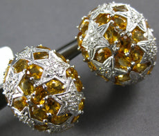 EXTRA LARGE 8.38CT DIAMOND & AAA ORANGE CITRINE 18KT WHITE GOLD HANGING EARRINGS