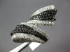 EXTRA LARGE 5.26CT WHITE & BLACK DIAMOND 14K WHITE GOLD 3D LEAF CRISS CROSS RING