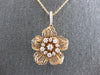 ESTATE LARGE .52CT DIAMOND 18KT ROSE GOLD 3D CLASSIC FLOWER ROSE LOVE PENDANT