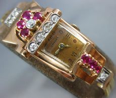 ANTIQUE CHALET .95 DIAMOND & AAA RUBY 14KT TRI COLOR GOLD ART DECO WATCH #2291