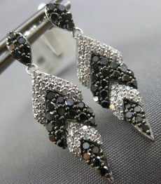 LARGE 1.0CT WHITE & BLACK DIAMOND 14K WHITE GOLD MULTI LEAF FUN HANGING EARRINGS