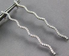 LARGE 1.0CT DIAMOND 14KT WHITE GOLD 3D CLASSIC ELONGATED WAVE HANGING EARRINGS