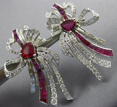 ESTATE EXTRA LARGE 8.75CT DIAMOND & AAA RUBY 14K WHITE GOLD BOW CLIP ON EARRINGS