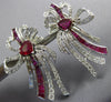 ESTATE EXTRA LARGE 8.75CT DIAMOND & AAA RUBY 14K WHITE GOLD BOW CLIP ON EARRINGS