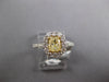 1.27CT WHITE & CANARY DIAMOND 18K 2 TONE GOLD 3D CUSHION & ROUND ENGAGEMENT RING