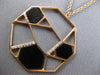 ESTATE LARGE .25CT DIAMOND & AAA ONYX 14KT ROSE GOLD 3D HEXAGON LOVE NECKLACE