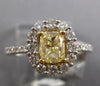1.27CT WHITE & CANARY DIAMOND 18K 2 TONE GOLD 3D CUSHION & ROUND ENGAGEMENT RING