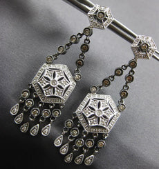 1.62CT WHITE & CHOCOLATE FANCY DIAMOND 14KT WHITE GOLD HEXAGON HANGING EARRINGS