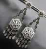 1.62CT WHITE & CHOCOLATE FANCY DIAMOND 14KT WHITE GOLD HEXAGON HANGING EARRINGS