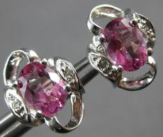 2CT DIAMOND & AAA PINK SAPPHIRE 14K WHITE GOLD OVAL & ROUND FLOWER STUD EARRINGS