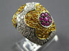 LARGE 2.45CT WHITE & CANARY DIAMOND & AAA RUBY 18KT 2 TONE GOLD FLOWER LOVE RING