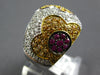 LARGE 2.45CT WHITE & CANARY DIAMOND & AAA RUBY 18KT 2 TONE GOLD FLOWER LOVE RING