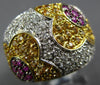 LARGE 2.45CT WHITE & CANARY DIAMOND & AAA RUBY 18KT 2 TONE GOLD FLOWER LOVE RING