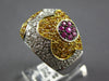 LARGE 2.45CT WHITE & CANARY DIAMOND & AAA RUBY 18KT 2 TONE GOLD FLOWER LOVE RING