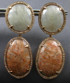 DIAMOND & RUTILATED QUARTZ & AGATE 14K ROSE GOLD ROUND & OVAL HANGING EARRINGS