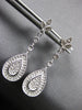 ESTATE .3CT DIAMOND 14KT WHITE GOLD 3D PAVE TEAR DROP FLOWER HANGING EARRINGS