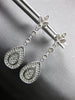 ESTATE .3CT DIAMOND 14KT WHITE GOLD 3D PAVE TEAR DROP FLOWER HANGING EARRINGS