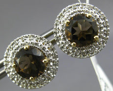 LARGE 2.50CT DIAMOND & AAA SMOKY TOPAZ 14KT YELLOW GOLD ROUND HALO STUD EARRINGS