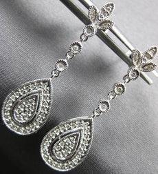 ESTATE .3CT DIAMOND 14KT WHITE GOLD 3D PAVE TEAR DROP FLOWER HANGING EARRINGS