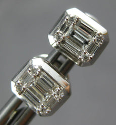 ESTATE .28CT DIAMOND 18KT WHITE GOLD ROUND & BAGUETTE RECTANGULAR STUD EARRINGS
