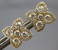 ESTATE 1.46CT DIAMOND 18K YELLOW GOLD CLASSIC 4 LEAF CLOVER FLOWER STUD EARRINGS