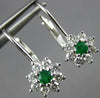 ESTATE .53CT DIAMOND & EMERALD 14KT WHITE GOLD FLOWER LEVERBACK HANGING EARRINGS
