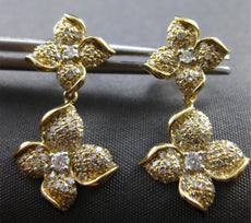 ESTATE .75CT DIAMOND 14KT YELLOW GOLD FLOWER 4 LEAF CLOVER STAR HANGING EARRINGS
