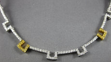 5.80CT WHITE & CANARY DIAMOND 18KT TWO TONE GOLD ETERNITY SQUARE TENNIS NECKLACE