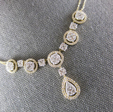 2.03CT DIAMOND 14KT YELLOW GOLD 3D CLUSTER SQUARE TEAR DROP BY THE YARD NECKLACE