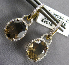 6.15CT DIAMOND & AAA SMOKY TOPAZ 14KT YELLOW GOLD 3D OVAL HALO HANGING EARRINGS