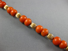ANTIQUE LARGE & LONG AAA CORAL 14KT YELLOW GOLD 3D BEAD CLASSIC FUN BRACELET