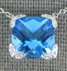 3.03CT DIAMOND & AAA BLUE TOPAZ 14K WHITE GOLD CUSHION & ROUND FILIGREE NECKLACE