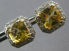 4.13CT DIAMOND & AAA CITRINE 14KT YELLOW GOLD 3D CUSHION OCTAGON STUD EARRINGS