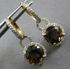 3.95CT DIAMOND & AAA SMOKY TOPAZ 14KT YELLOW GOLD 3D ROUND HALO HANGING EARRINGS