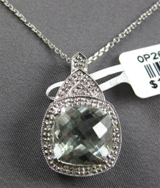 4.06CT DIAMOND & AAA GREEN AMETHYST 14KT WHITE GOLD 3D SQUARE FLOATING PENDANT