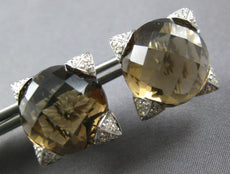 21.58CT DIAMOND & AAA SMOKY TOPAZ 18KT WHITE GOLD 3D STAR FUN CLIP ON EARRINGS