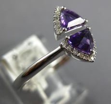.70CT DIAMOND & AAA AMETHYST 14KT WHITE GOLD TRILLION & ROUND CRISS CROSS RING