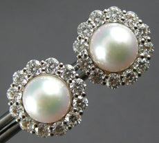 LARGE 1.69CT DIAMOND & AAA SOUTH SEA PEARL 14KT WHITE GOLD FLOWER STUD EARRINGS