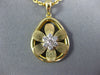 ESTATE .19CT DIAMOND 18KT YELLOW GOLD 3D FLOWER OPEN TEAR DROP PENDANT