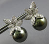 LARGE 1.03CT DIAMOND & AAA TAHITIAN PEARL 18K WHITE GOLD FLOWER HANGING EARRINGS