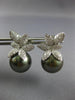 LARGE 1.03CT DIAMOND & AAA TAHITIAN PEARL 18K WHITE GOLD FLOWER HANGING EARRINGS