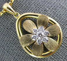 ESTATE .19CT DIAMOND 18KT YELLOW GOLD 3D FLOWER OPEN TEAR DROP PENDANT