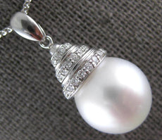 ESTATE .10CT DIAMOND & AAA SOUTH SEA PEARL 14KT WHITE GOLD 3D TEAR DROP PENDANT