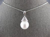 ESTATE .10CT DIAMOND & AAA SOUTH SEA PEARL 14KT WHITE GOLD 3D TEAR DROP PENDANT