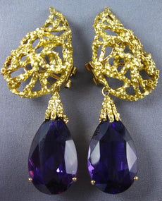 ANTIQUE EXTRA LARGE 22.0CT AAA AMETHYST 14KT YELLOW GOLD 3D PEAR SHAPE EARRINGS