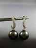 ESTATE .48CT DIAMOND & AAA TAHITIAN PEARL 18K WHITE GOLD SWIRL HANGING EARRINGS