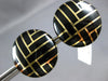 ESTATE LARGE BLACK ENAMEL 14K YELLOW GOLD 3D CIRCULAR CRISS CROSS STUD EARRINGS