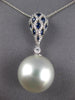 .64CT DIAMOND & AAA SAPPHIRE & SOUTH SEA PEARL 18KT WHITE GOLD TEAR DROP PENDANT